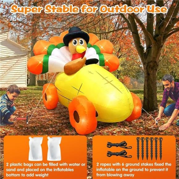 6FT Long Thanksgiving Inflatables Turkey Decor with Built-in LEDs Blow up - Picture 6 of 6